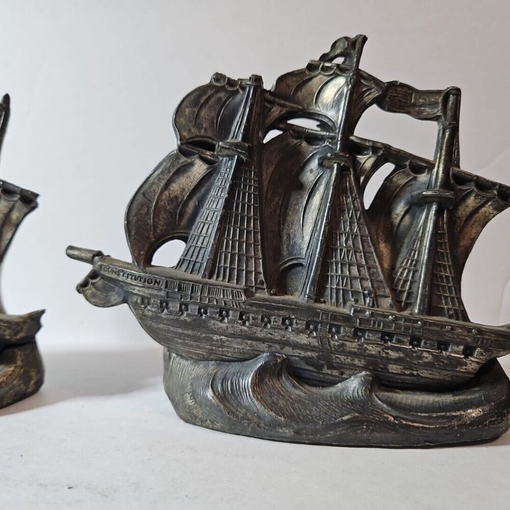 Old Ironsides Constitution 3 Mast Metal Bookends Set Of 2 1 Lb 8 Oz Each - Picture 4 of 16